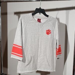 Clemson Tigers 3/4 Sleeve Sweatshirt With  Bedazzled Orange Tiger Paw Print